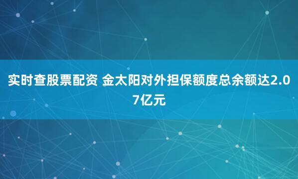 实时查股票配资 金太阳对外担保额度总余额达2.07亿元