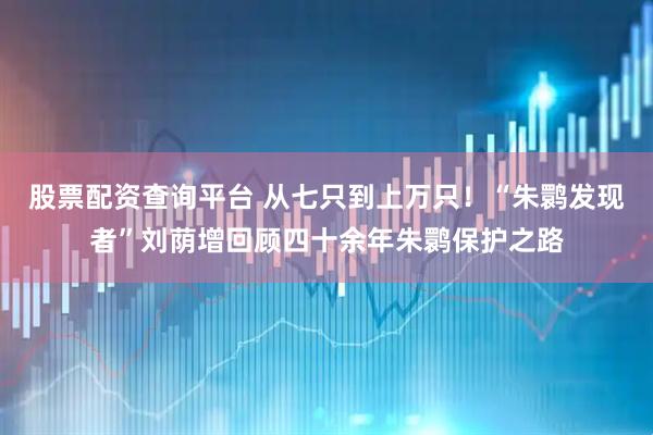 股票配资查询平台 从七只到上万只！“朱鹮发现者”刘荫增回顾四十余年朱鹮保护之路